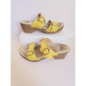 Dansko Sophie Yellow Leather Buckle Slip On Wedge Sandals Shoes 8.5 9 39
